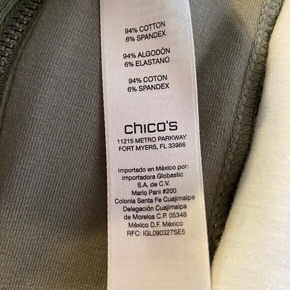 Chico's Weekends Jacket Size XL Olive Green White Color Block Pockets Stretch - Picture 6 of 9